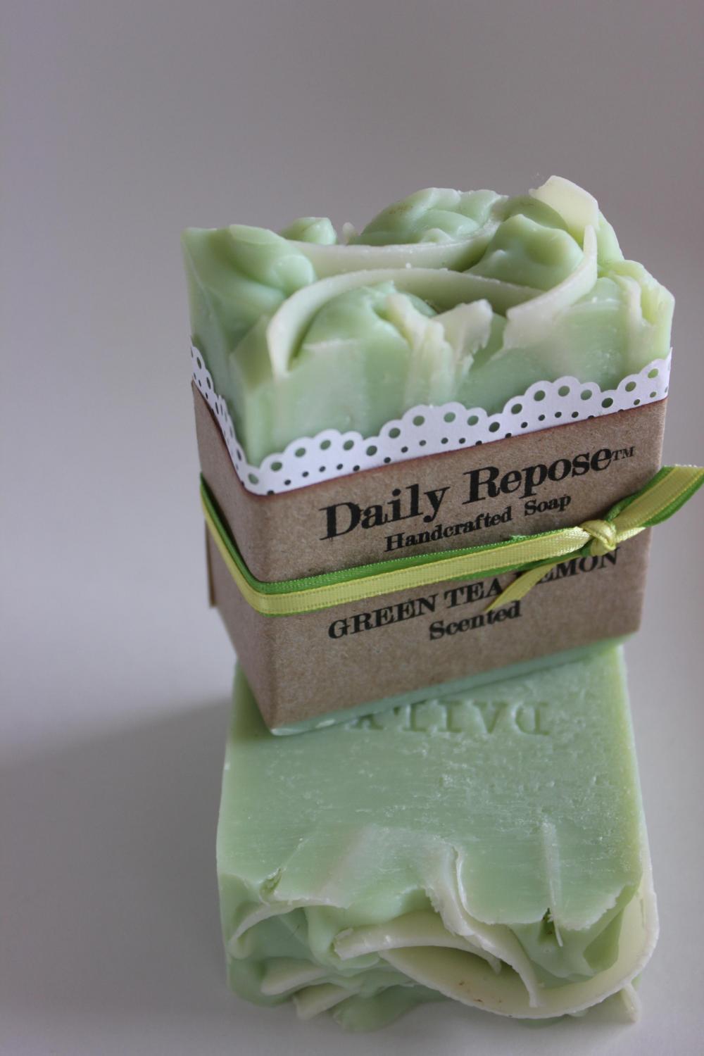 GREEN TEA & Lemon Soap Bar Vegan Natural Handmade Cold Process on Luulla